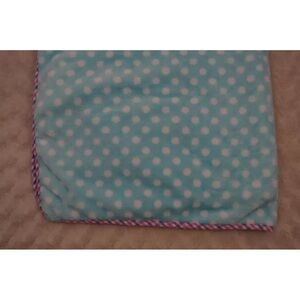 Goffa International Baby Blanket Aqua Blue White Polka Dots Purple Plaid Trim